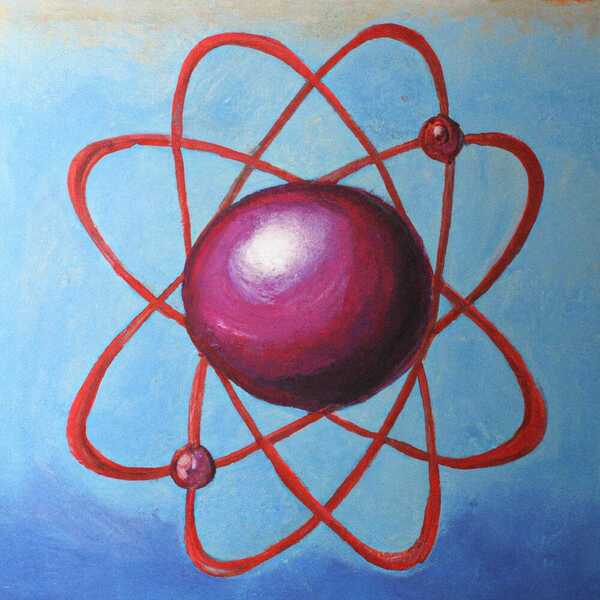 Pintura a l’oli. Imatge esquemàtica d’un àtom segons el model de Rutherford.