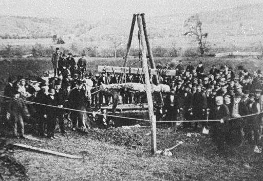 The Cardiff Giant being exhumed during October 1869