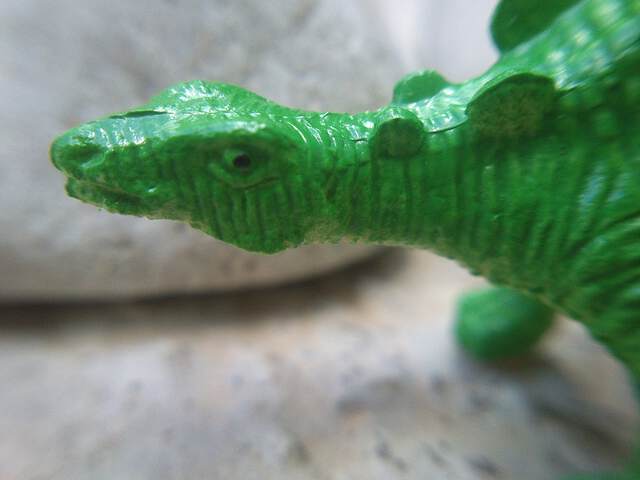 Un dinosaure de joguet us mira de reüll